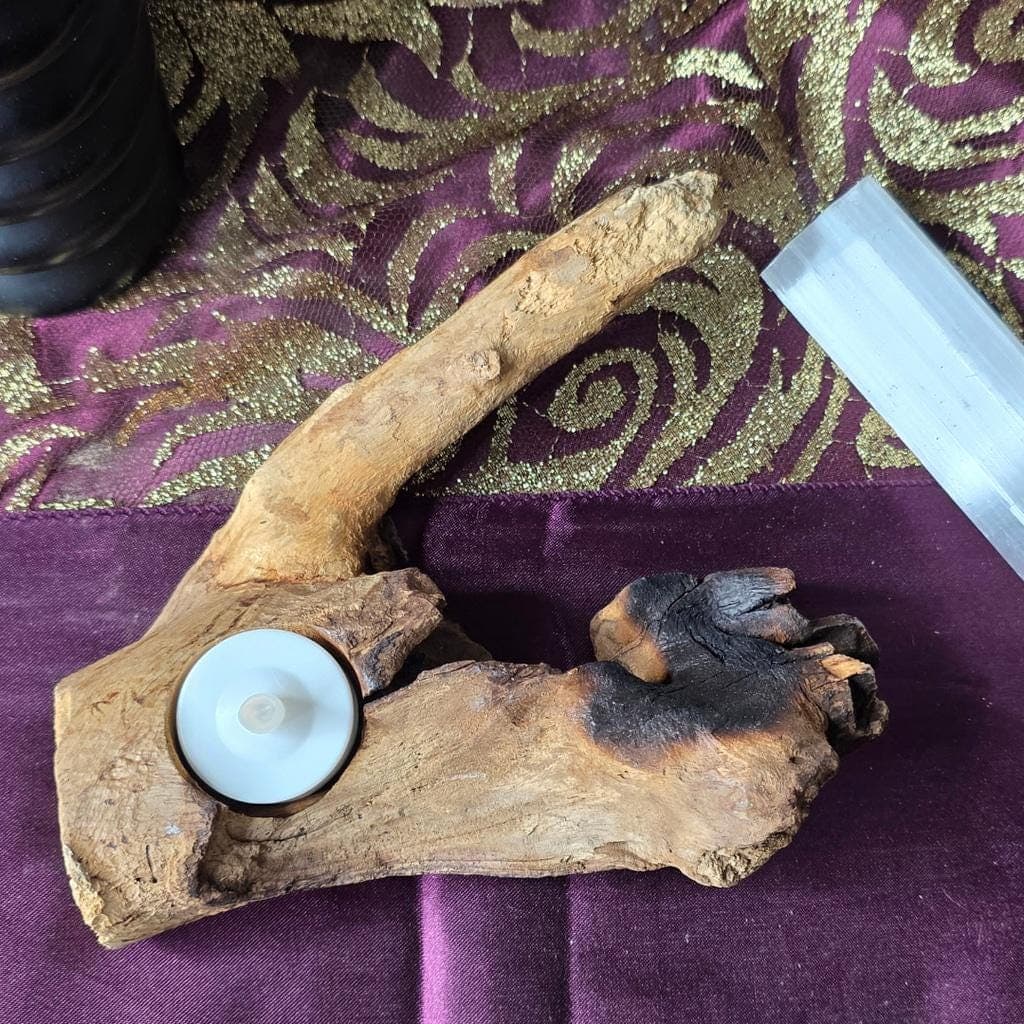 Natural Driftwood Tea Light Holder - Sculptural Found Wood Altar - Unique Rustic - Thumbnail 3