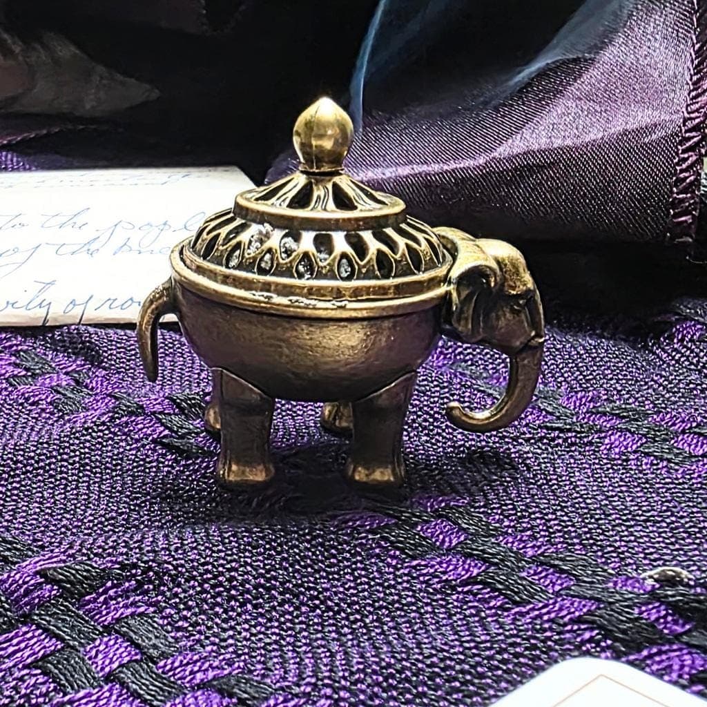 Mini Brass Elephant Incense Burner – Filigree Censer Pot with Lid for Altar - Thumbnail 4