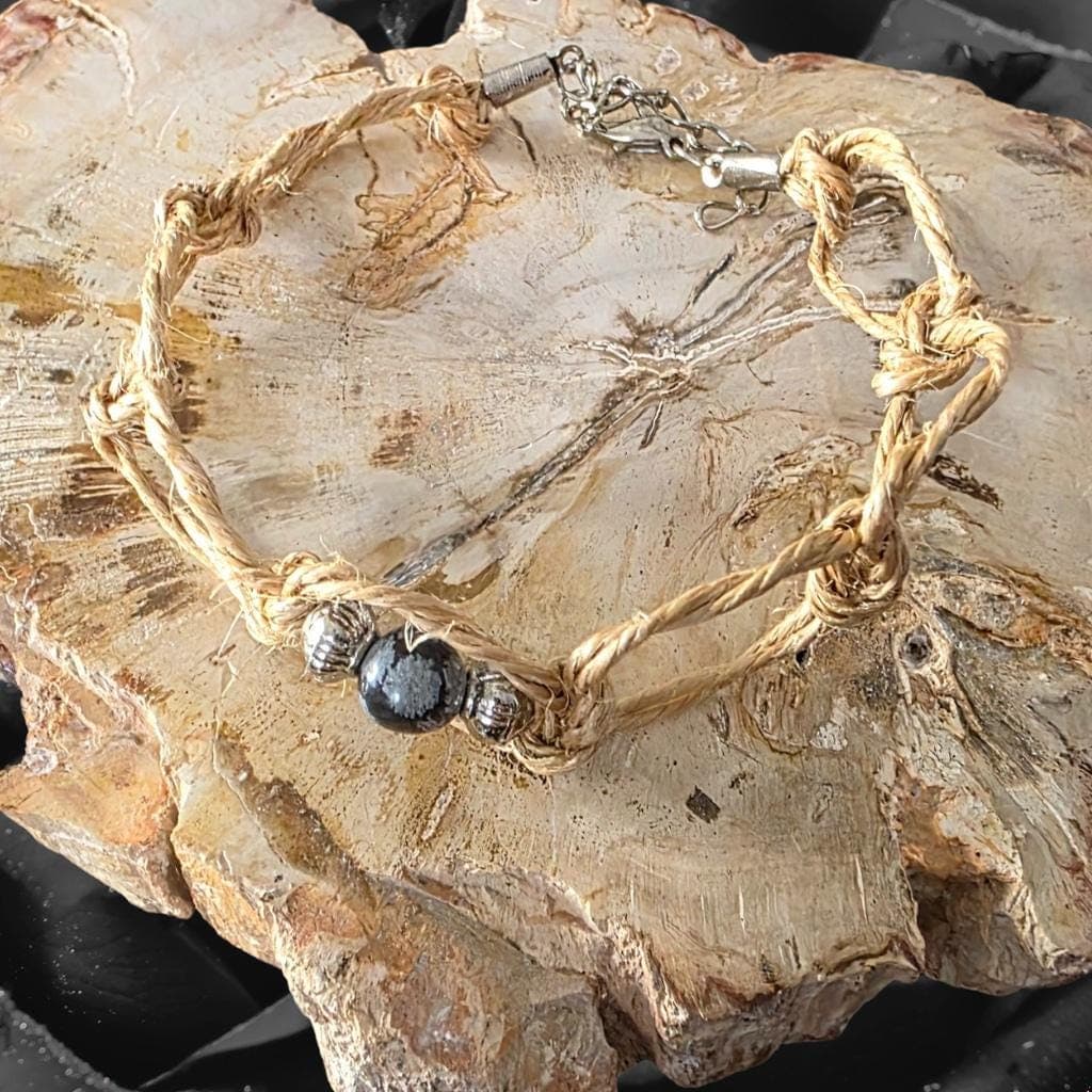 Snowflake Obsidian Protection Crystal Anklet Handmade Grounding Spiritual Jewelr - Thumbnail 3