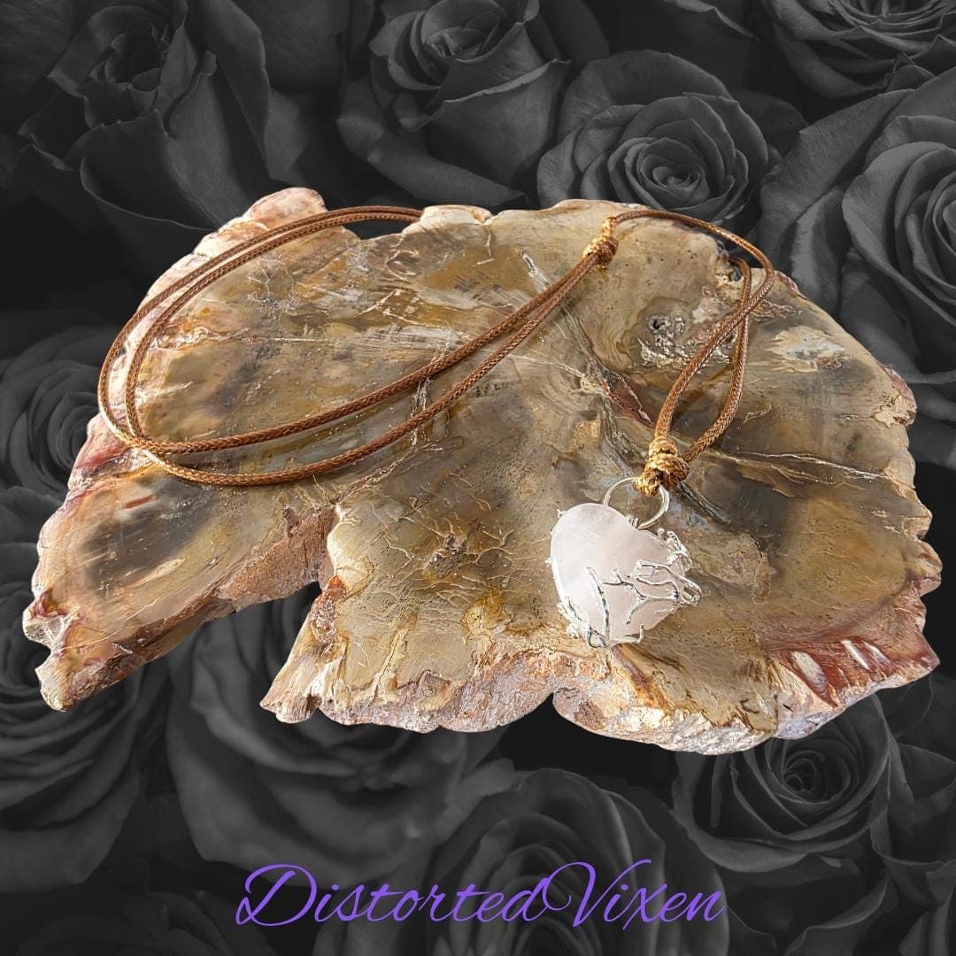 Rose Quartz Heart Necklace – Silver Wire Wrapped Crystal Pendant - Thumbnail 5