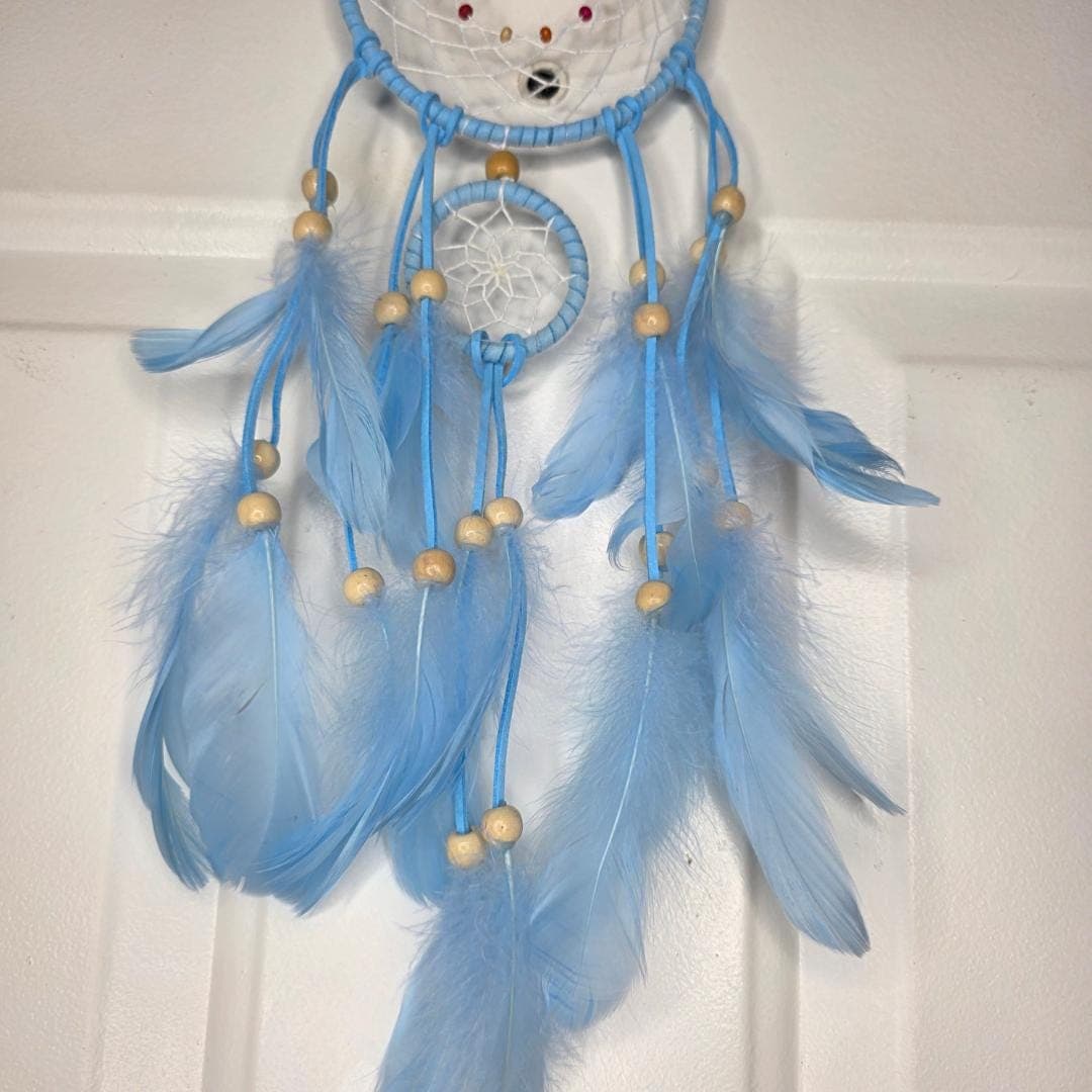The Aura Weaver Sky Blue Dreamcatcher with Wire Wrapped Opal Pendulum Talisman - Thumbnail 5