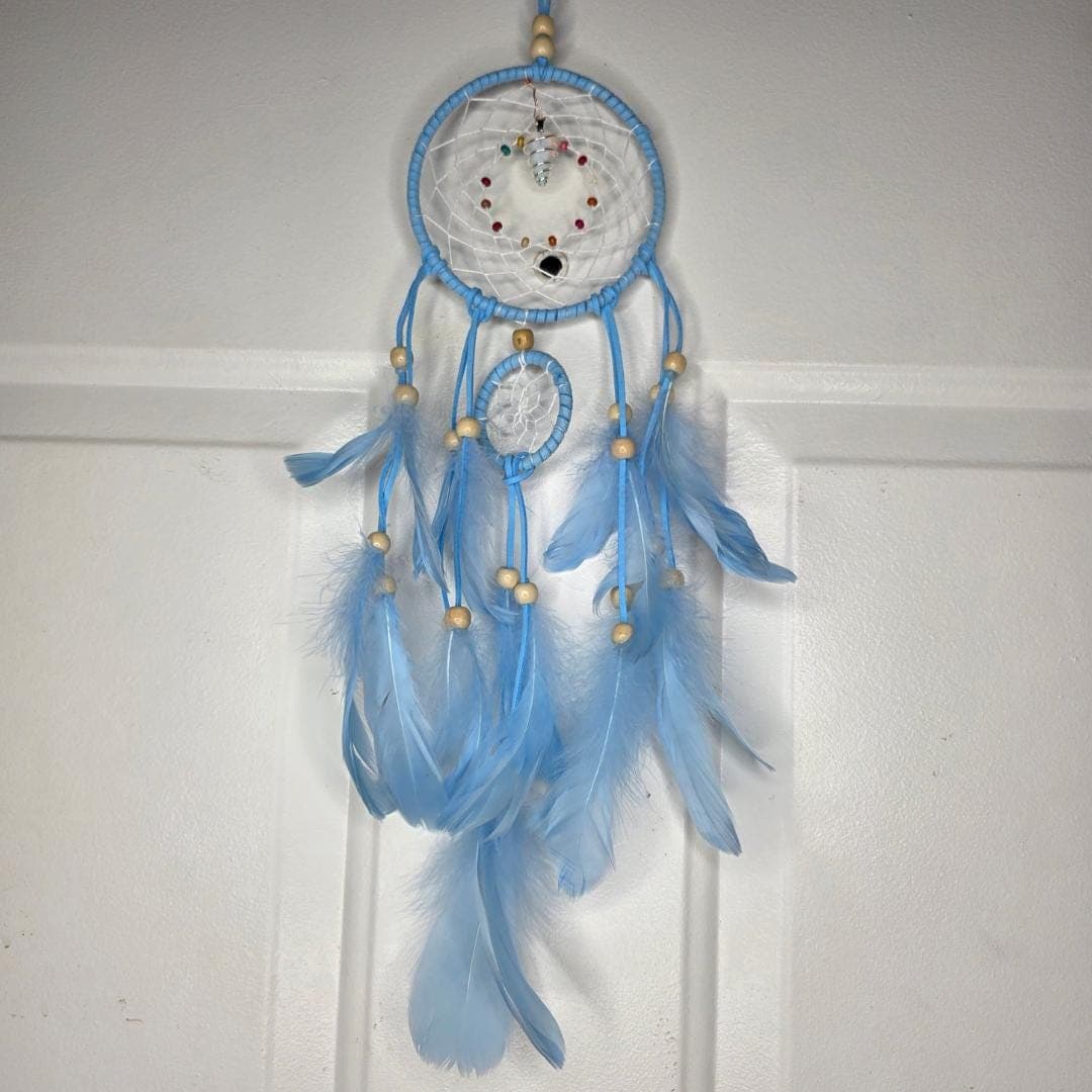 The Aura Weaver Sky Blue Dreamcatcher with Wire Wrapped Opal Pendulum Talisman - Thumbnail 3