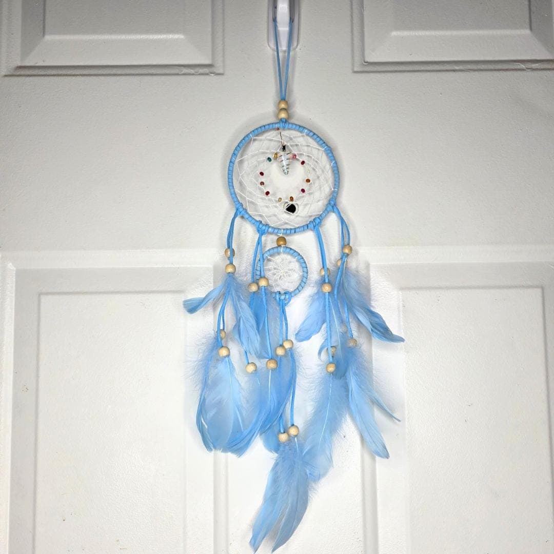 The Aura Weaver Sky Blue Dreamcatcher with Wire Wrapped Opal Pendulum Talisman - Thumbnail 2