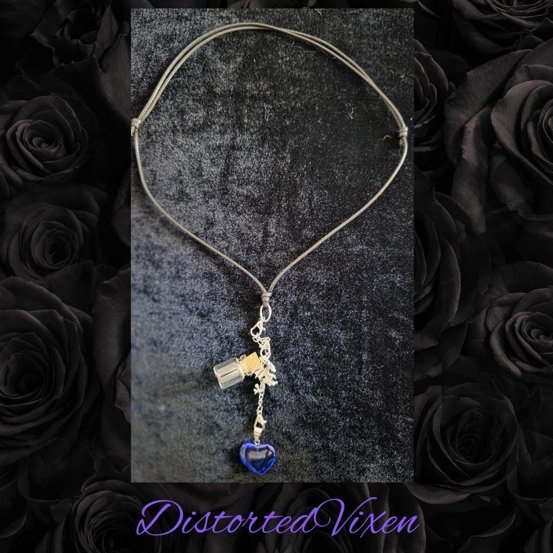 Blue Heart Dragon Charm Necklace: Gothic Spell Bottle Pendant - Thumbnail 4