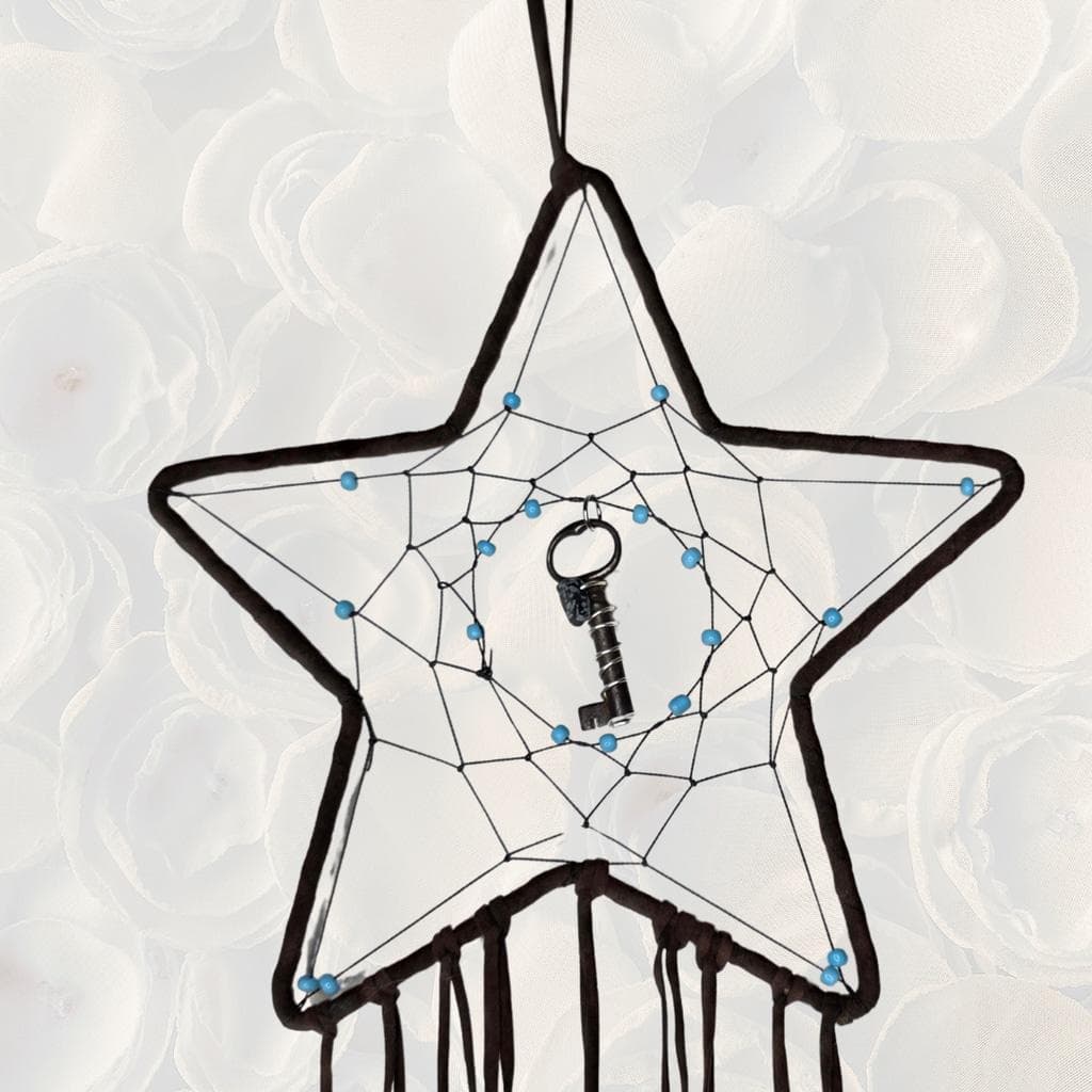 Goth Boho Star Dreamcatcher — Vintage Key & Snowflake Obsidian - Thumbnail 4