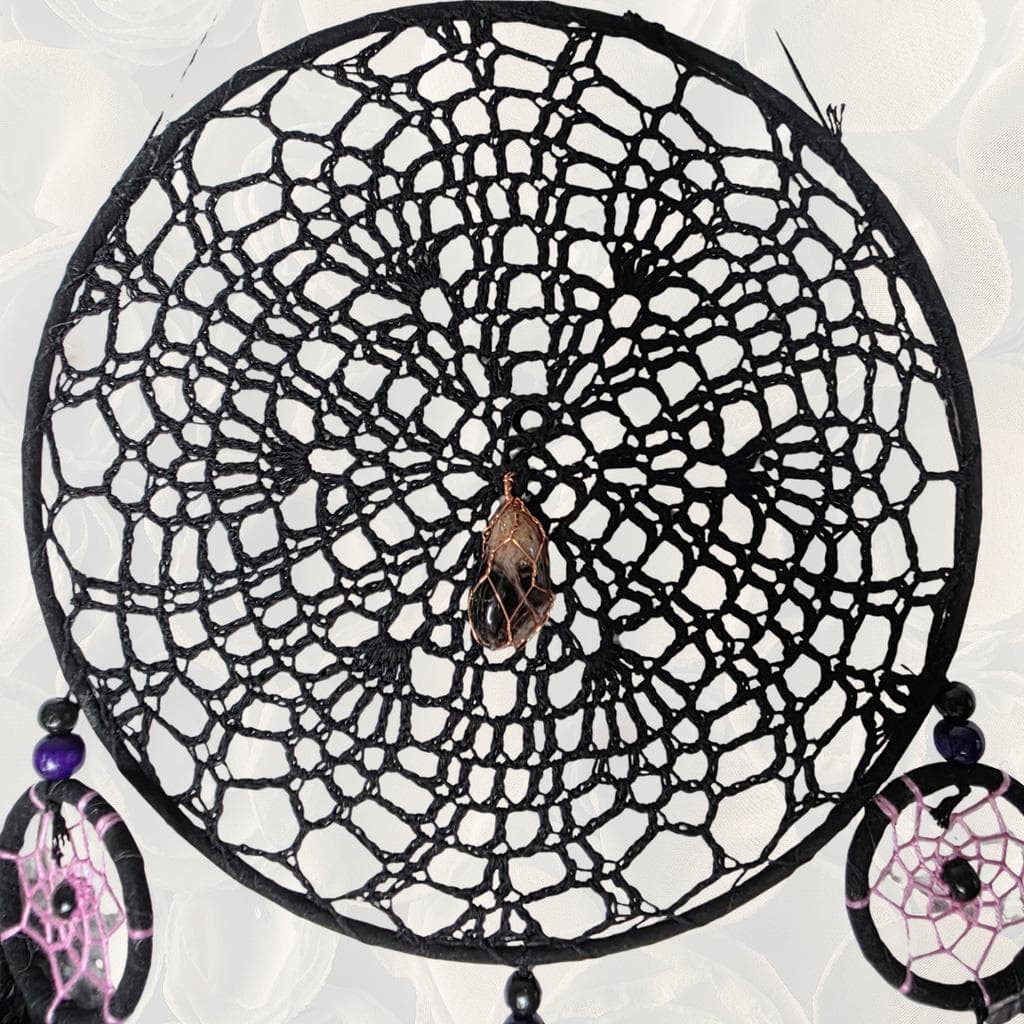 Gothic Moon Phase Dreamcatcher — Copper-Wrapped Banded Amethyst - Thumbnail 6