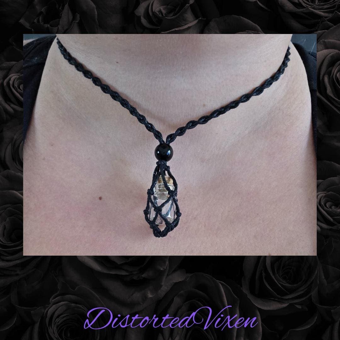 Adjustable Macrame Necklace Bracelet: Glass Bottle Keepsake, Black Cord - Thumbnail 3