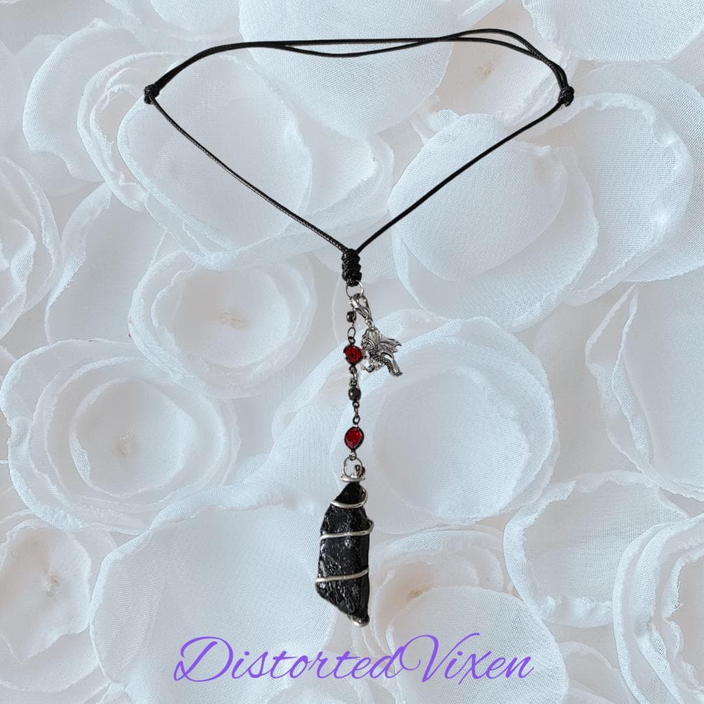 Raw Black Tourmaline "Dragon’s Protection" Necklace | Silver Wire Wrap & Dragon - Thumbnail 7
