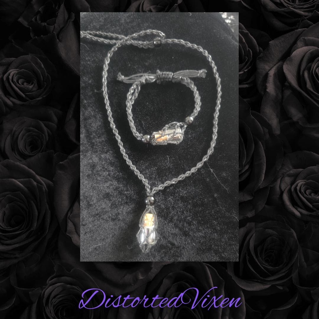 Adjustable Macrame Necklace Bracelet: Glass Bottle Keepsake, Black Cord - Thumbnail 6