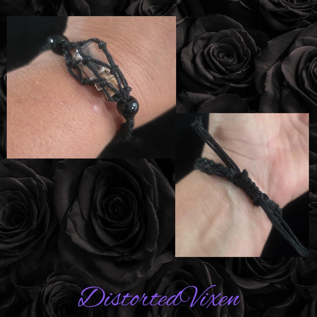 Adjustable Macrame Necklace Bracelet: Glass Bottle Keepsake, Black Cord - Thumbnail 4