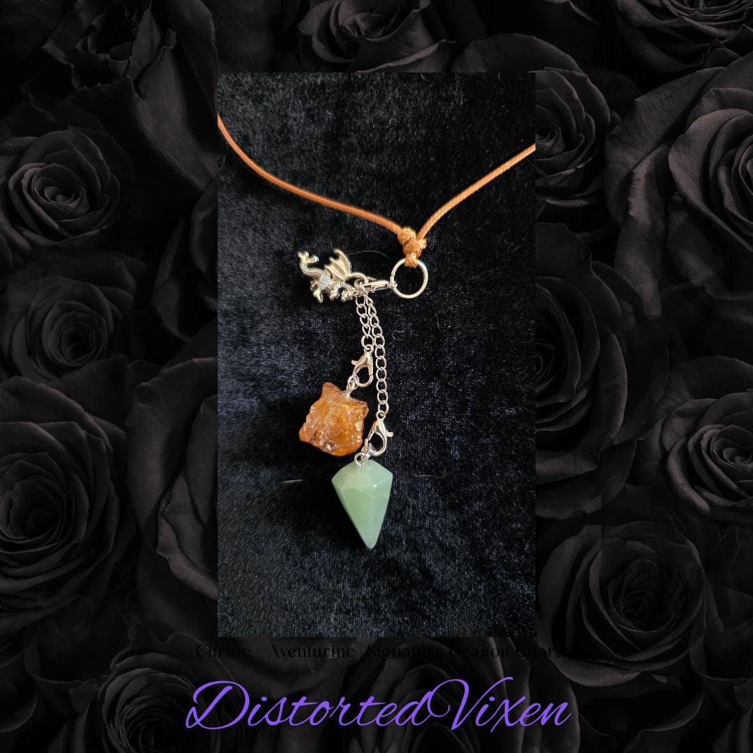 Citrine & Green Aventurine Necklace | Interchangeable Charms | Fully Customizable Adjustable Jewelry by Distorted Vixen - Thumbnail 4