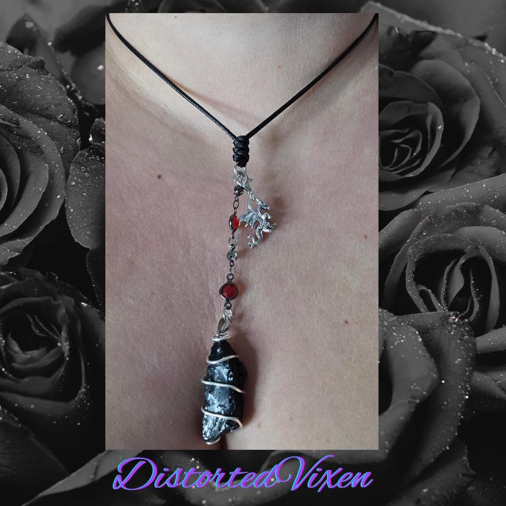 Raw Black Tourmaline "Dragon’s Protection" Necklace | Silver Wire Wrap & Dragon - Thumbnail 9