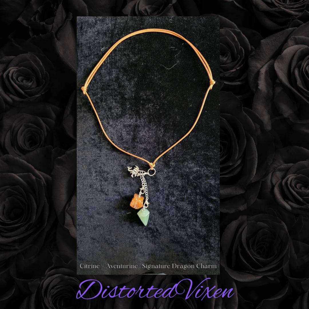 Citrine & Green Aventurine Necklace | Interchangeable Charms | Fully Customizable Adjustable Jewelry by Distorted Vixen - Thumbnail 2