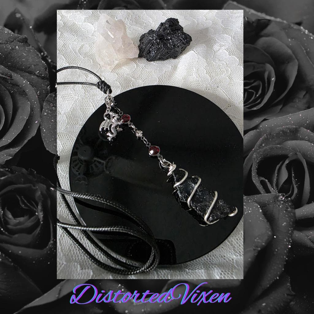Raw Black Tourmaline "Dragon’s Protection" Necklace | Silver Wire Wrap & Dragon - Thumbnail 4