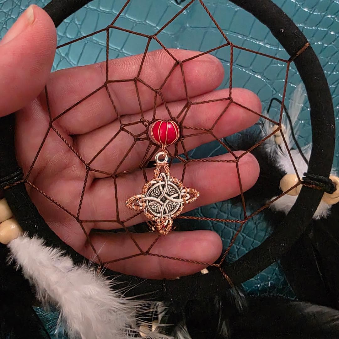 Copper Wire Wrapped Celtic Knot Dreamcatcher — Handcrafted Protection Talisman - Thumbnail 6