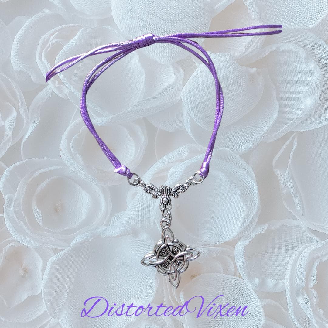 Witchy Celtic Knot Bracelet - Purple Silk Cord - Gothic Mystic Jewelry - Thumbnail 4