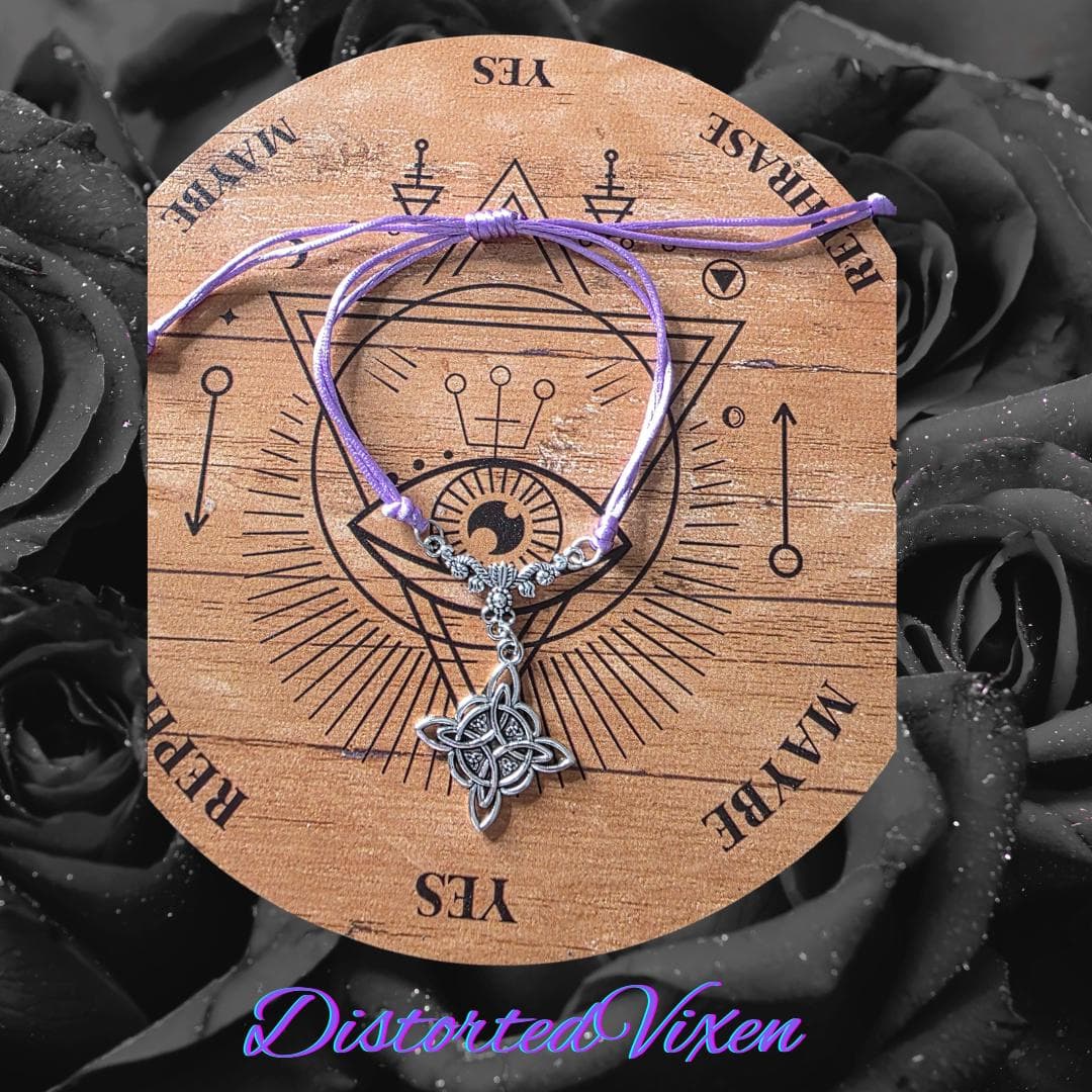Witchy Celtic Knot Bracelet - Purple Silk Cord - Gothic Mystic Jewelry - Thumbnail 2