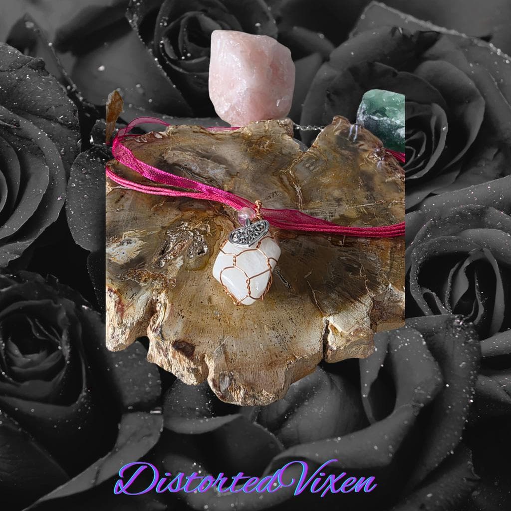 Milky Rose Quartz & Rainbow Fluorite Cage Necklace | Hand-Wrapped Copper with He - Thumbnail 2