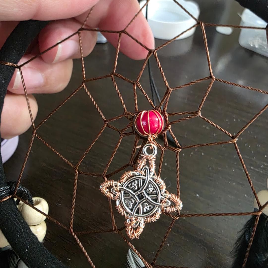 Copper Wire Wrapped Celtic Knot Dreamcatcher — Handcrafted Protection Talisman - Thumbnail 5
