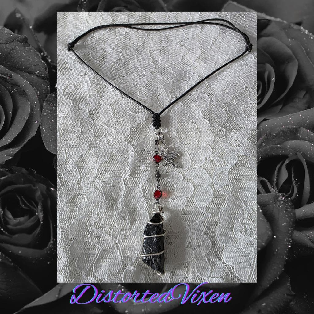 Raw Black Tourmaline "Dragon’s Protection" Necklace | Silver Wire Wrap & Dragon - Thumbnail 8