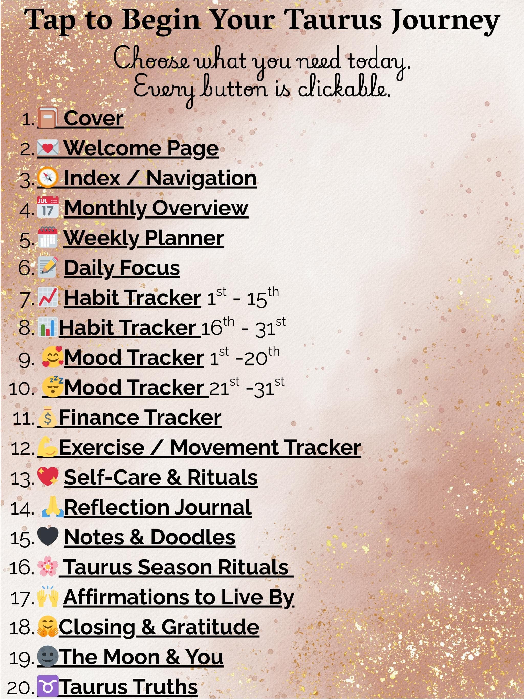 Taurus Digital Planner | 20-Page Zodiac Journal for Self-Care, Goals & Rituals | Grounded + Luxurious Living - Thumbnail 3