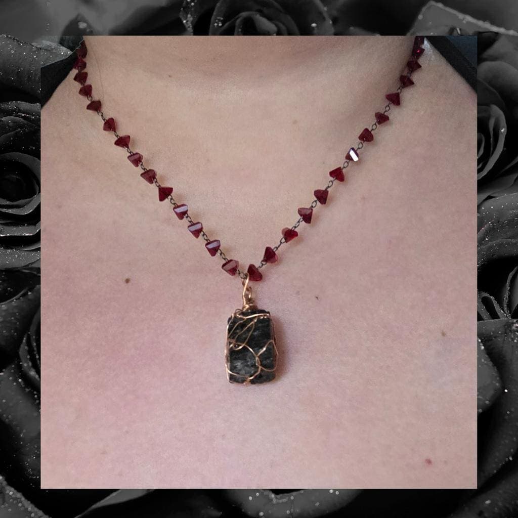 Raw Black Tourmaline & Crimson Crystal Necklace – Copper Wrapped Protection - Thumbnail 5