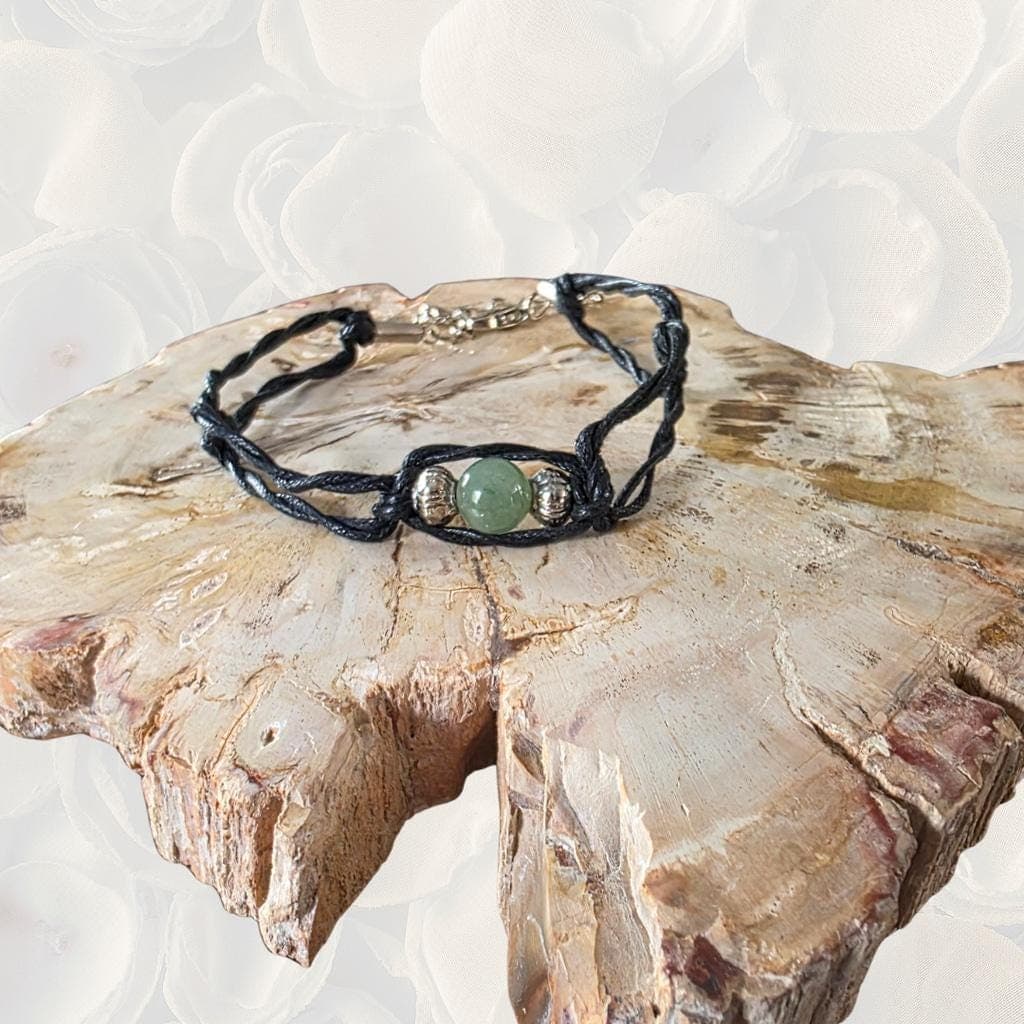 Green Aventurine Macrame Anklet, Lucky Boho Crystal Jewelry
