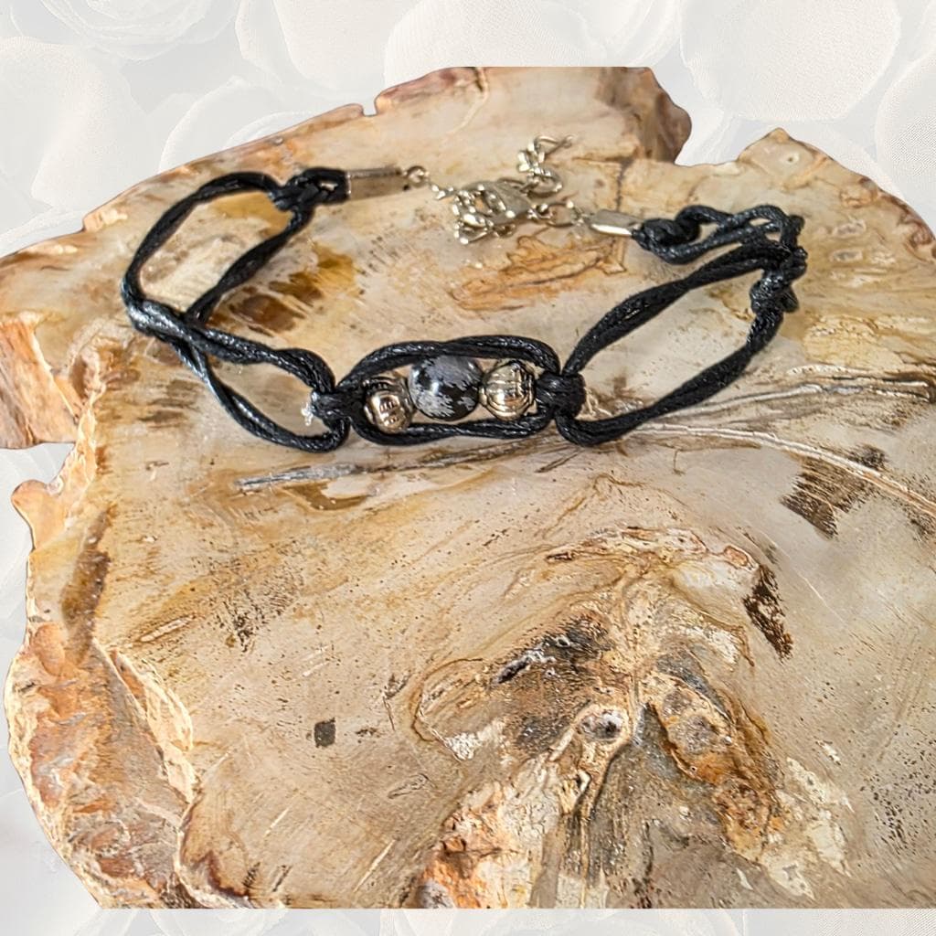 Snowflake Obsidian Anklet, Handmade Witchy Boho Crystal Jewelry, Protection Stone Bracelet