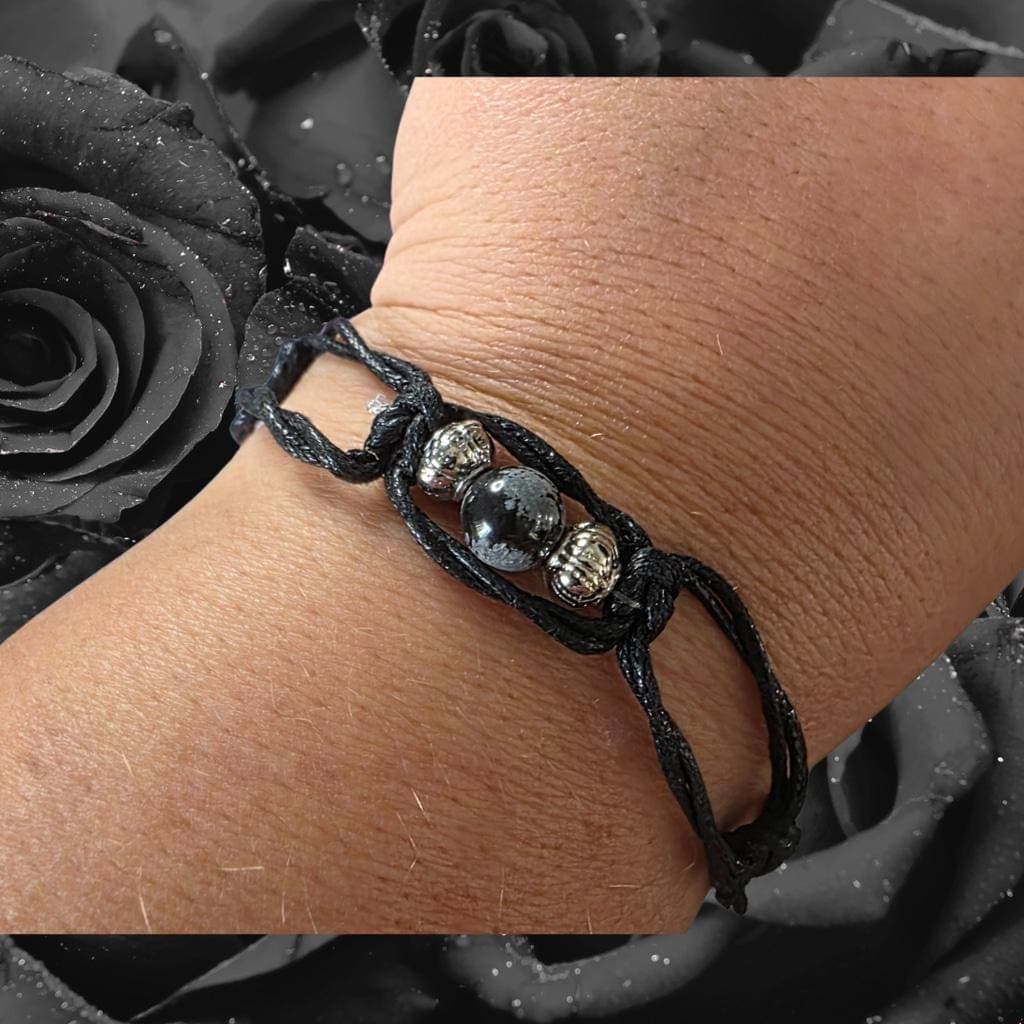 Snowflake Obsidian Anklet, Handmade Witchy Boho Crystal Jewelry, Protection Stone Bracelet - Thumbnail 5