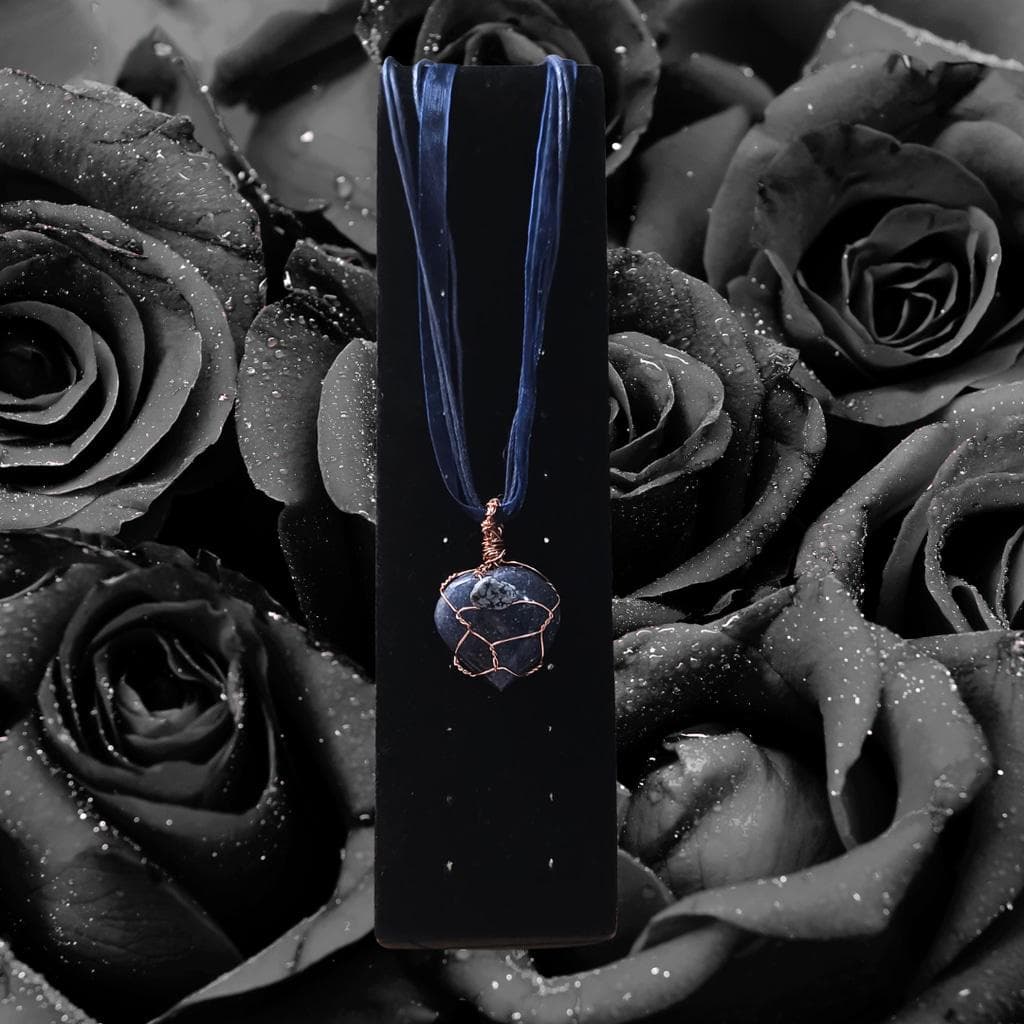Artisan Wire Wrapped Lapis Lazuli Heart & Snowflake Obsidian Necklace - Thumbnail 6
