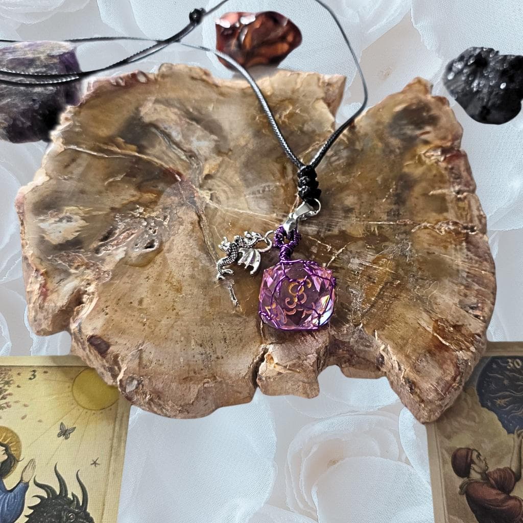 Dragon’s Guard Purple D8 Necklace Custom Wire Wrapped 8-Sided Die RPG - Thumbnail 8