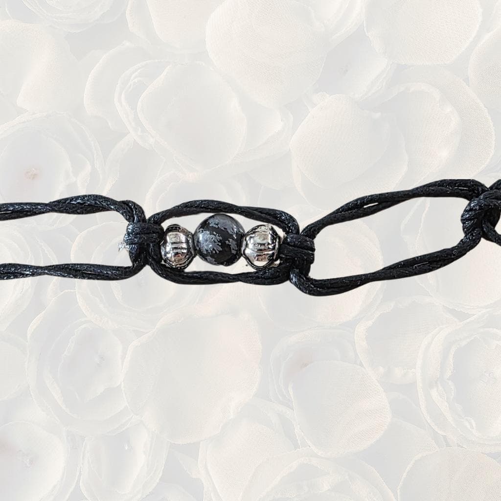 Snowflake Obsidian Anklet, Handmade Witchy Boho Crystal Jewelry, Protection Stone Bracelet - Thumbnail 2
