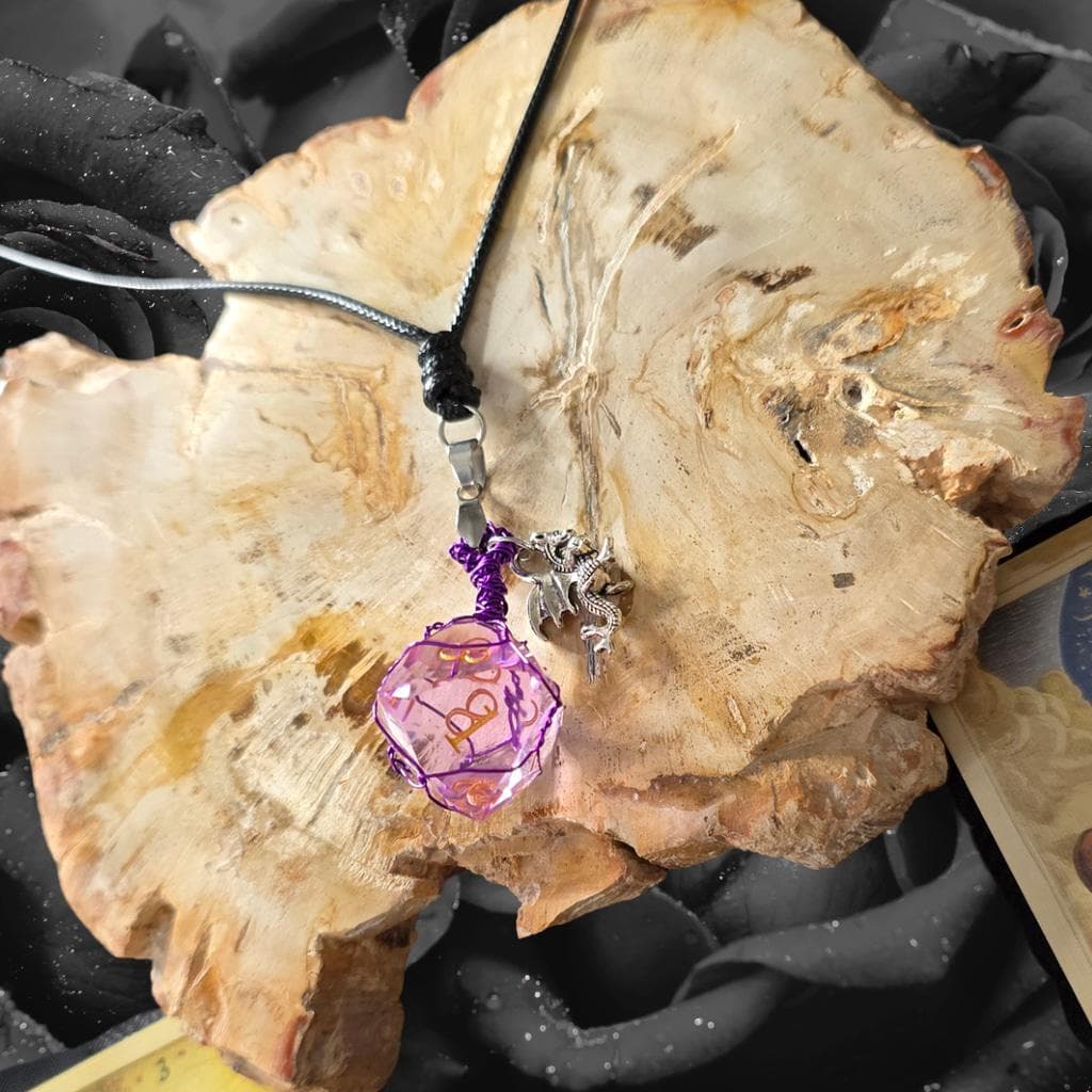 Dragon’s Guard Purple D8 Necklace Custom Wire Wrapped 8-Sided Die RPG - Thumbnail 4