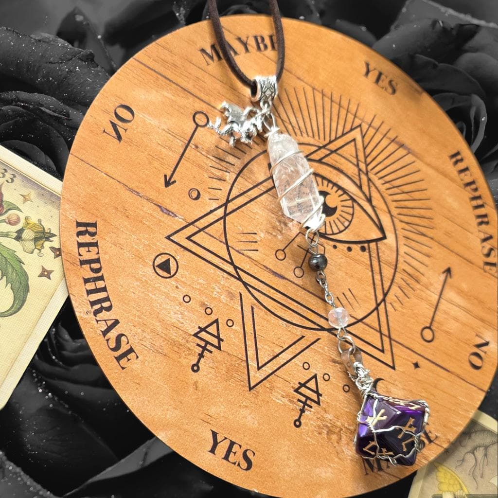 The Weaver of Fate d10 Amulet – Purple 10-Sided Die with Clear Quartz & Hematite - Thumbnail 4