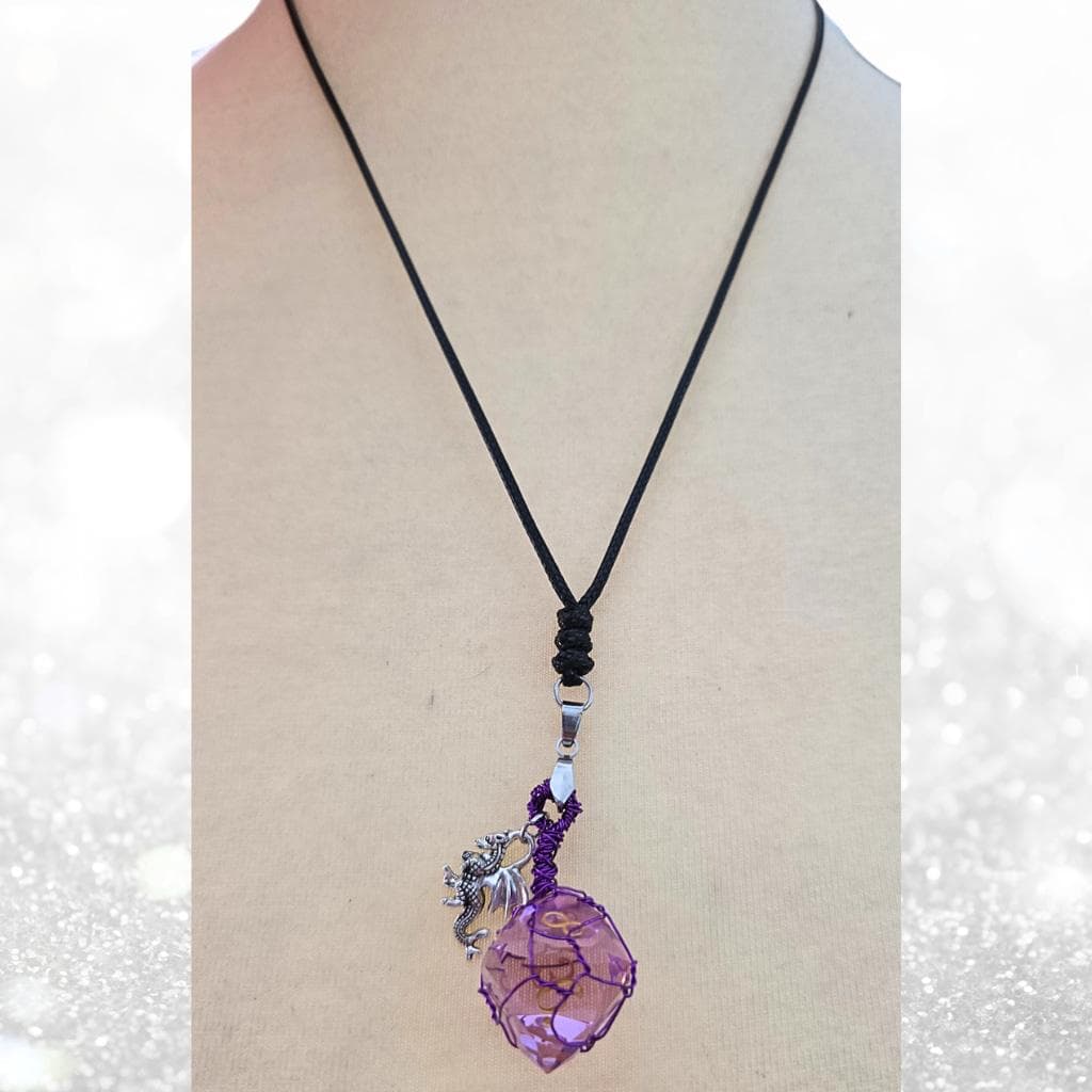 Dragon’s Guard Purple D8 Necklace Custom Wire Wrapped 8-Sided Die RPG - Thumbnail 9