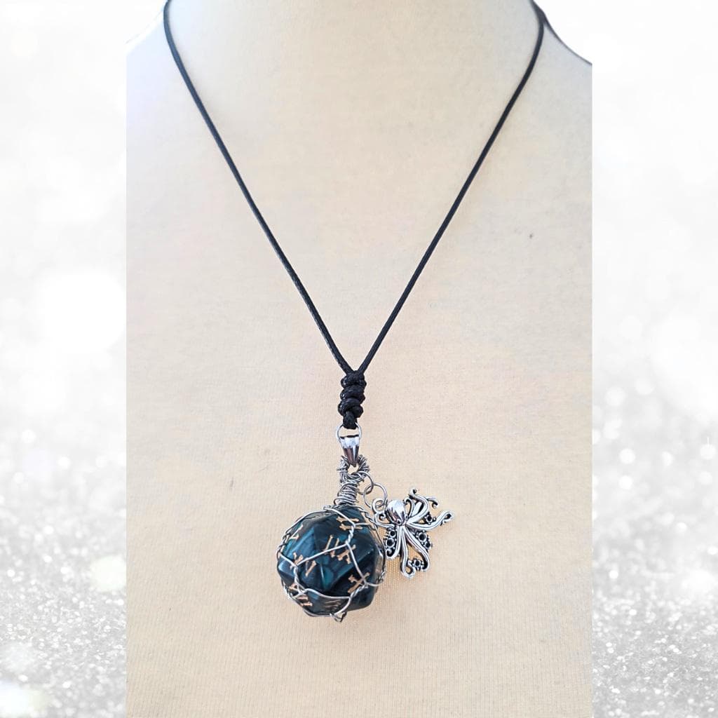 Kraken’s Grasp d12 Necklace – Custom Wire Wrapped Teal 12-Sided Die Pendant - Thumbnail 7