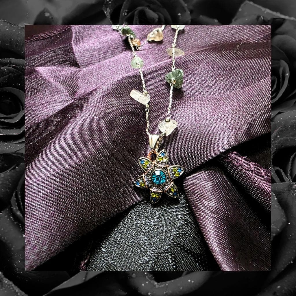 Fluorite Chip 2-Strand Necklace — Copper Wrapped Celestial Pendant — Layered Gem - Thumbnail 3