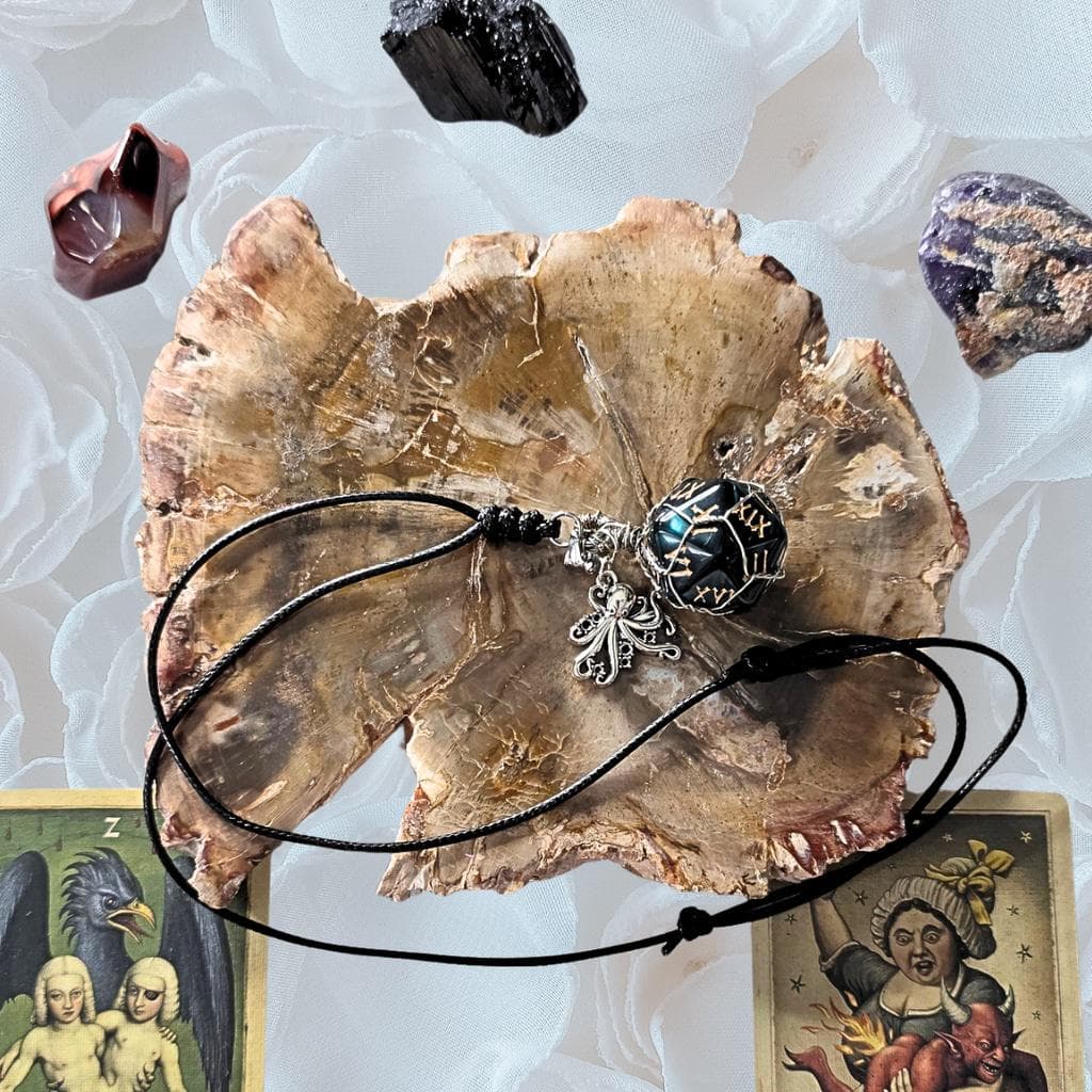 Kraken’s Grasp d12 Necklace – Custom Wire Wrapped Teal 12-Sided Die Pendant - Thumbnail 5