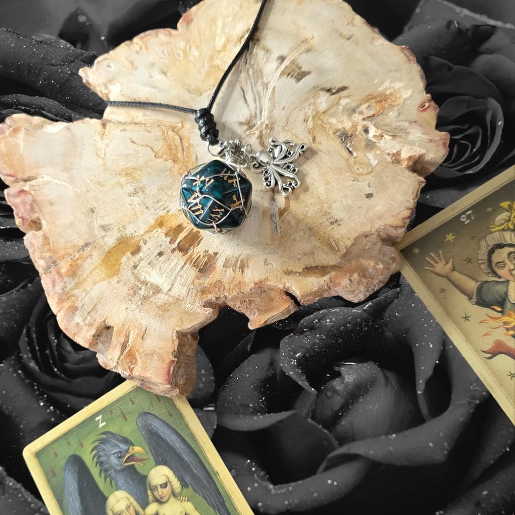 Kraken’s Grasp d12 Necklace – Custom Wire Wrapped Teal 12-Sided Die Pendant - Thumbnail 4