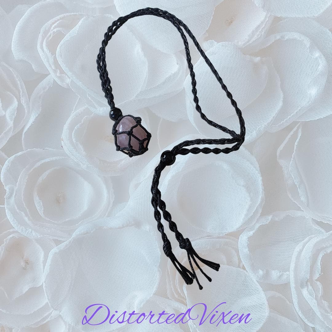 Rose Quartz Macramé Bracelet or Necklace – Interchangeable Crystal Pouch - Thumbnail 3