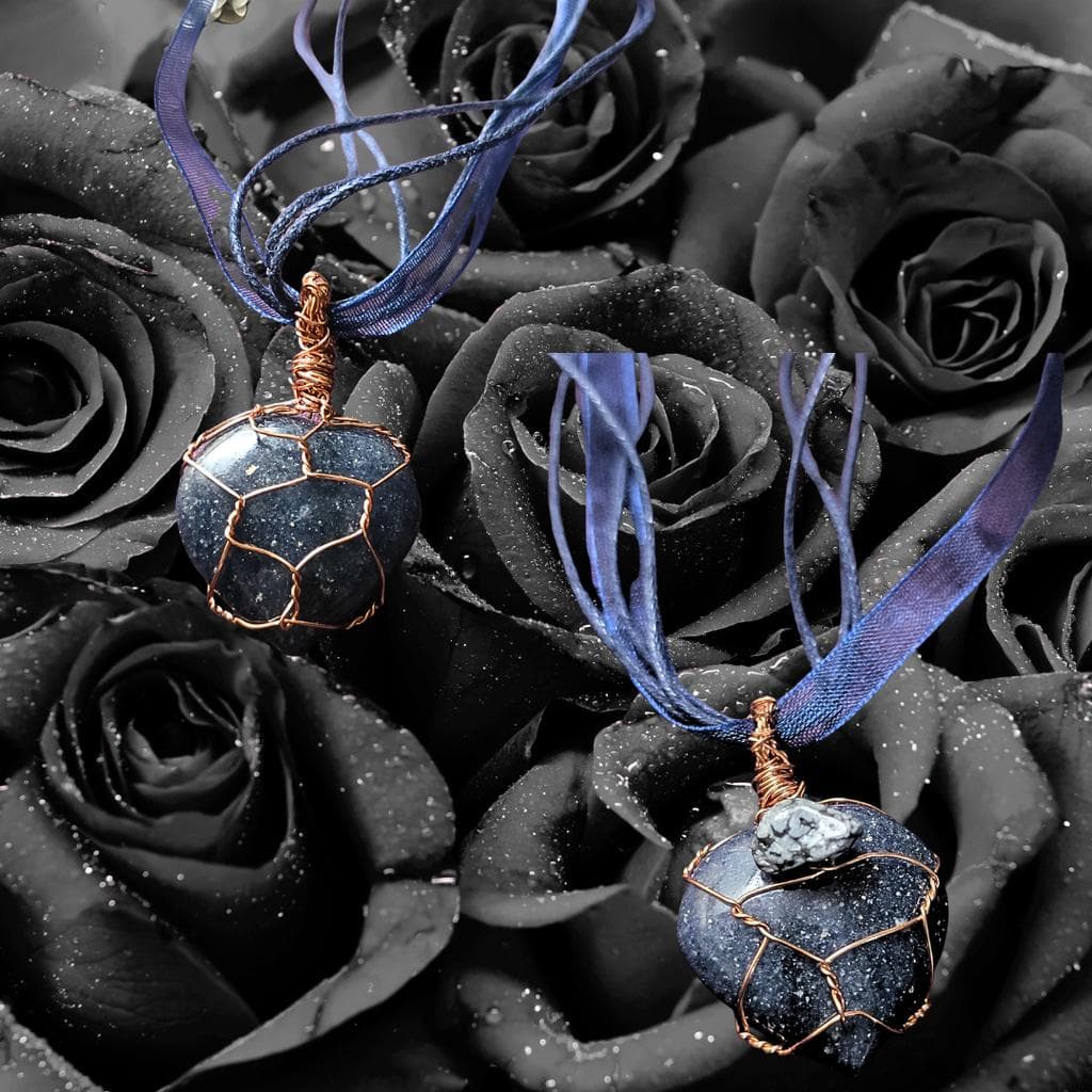 Artisan Wire Wrapped Lapis Lazuli Heart & Snowflake Obsidian Necklace - Thumbnail 4