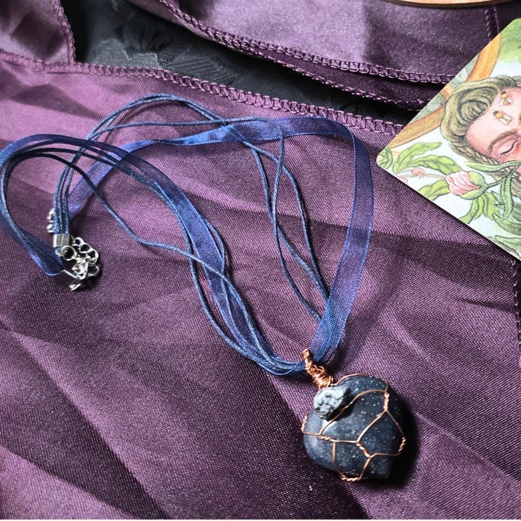 Artisan Wire Wrapped Lapis Lazuli Heart & Snowflake Obsidian Necklace - Thumbnail 3