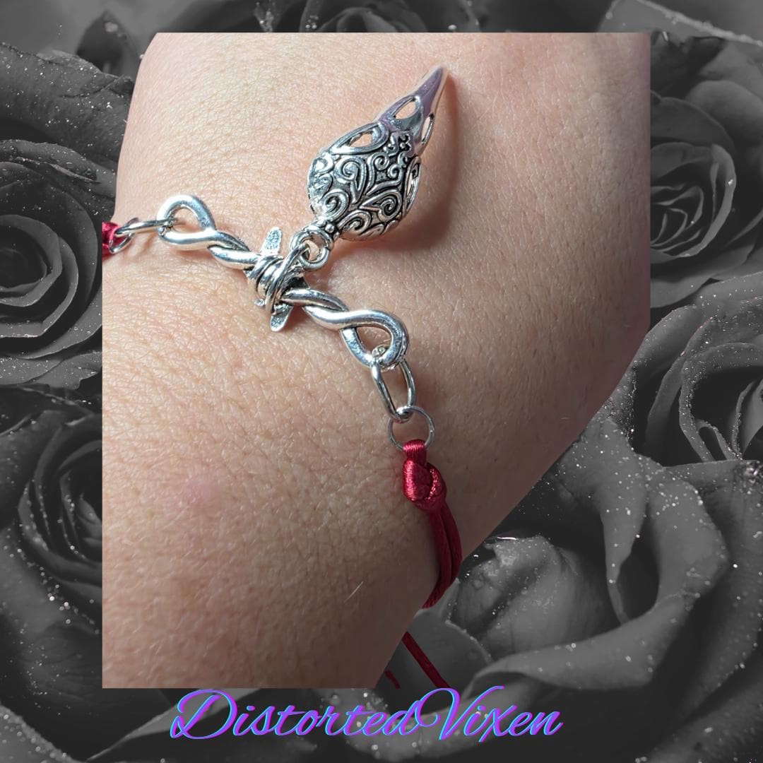 Barbed Wire Charm Bracelet, Red or Black Cord, Goth - Thumbnail 6