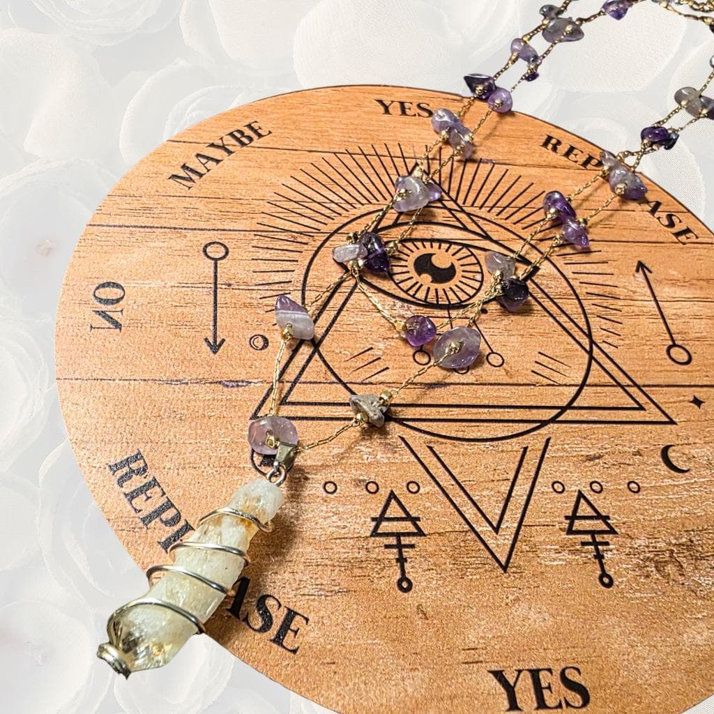 Layered Citrine Point and Amethyst Chip Necklace Set, Gold-Tone Wire Wrapped Jewelry - Thumbnail 5