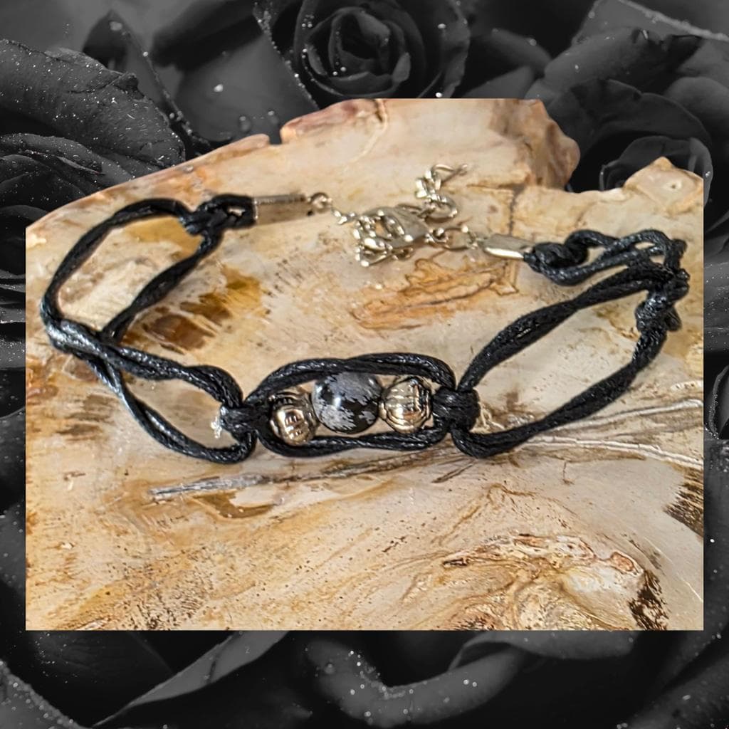 Snowflake Obsidian Anklet, Handmade Witchy Boho Crystal Jewelry, Protection Stone Bracelet - Thumbnail 6