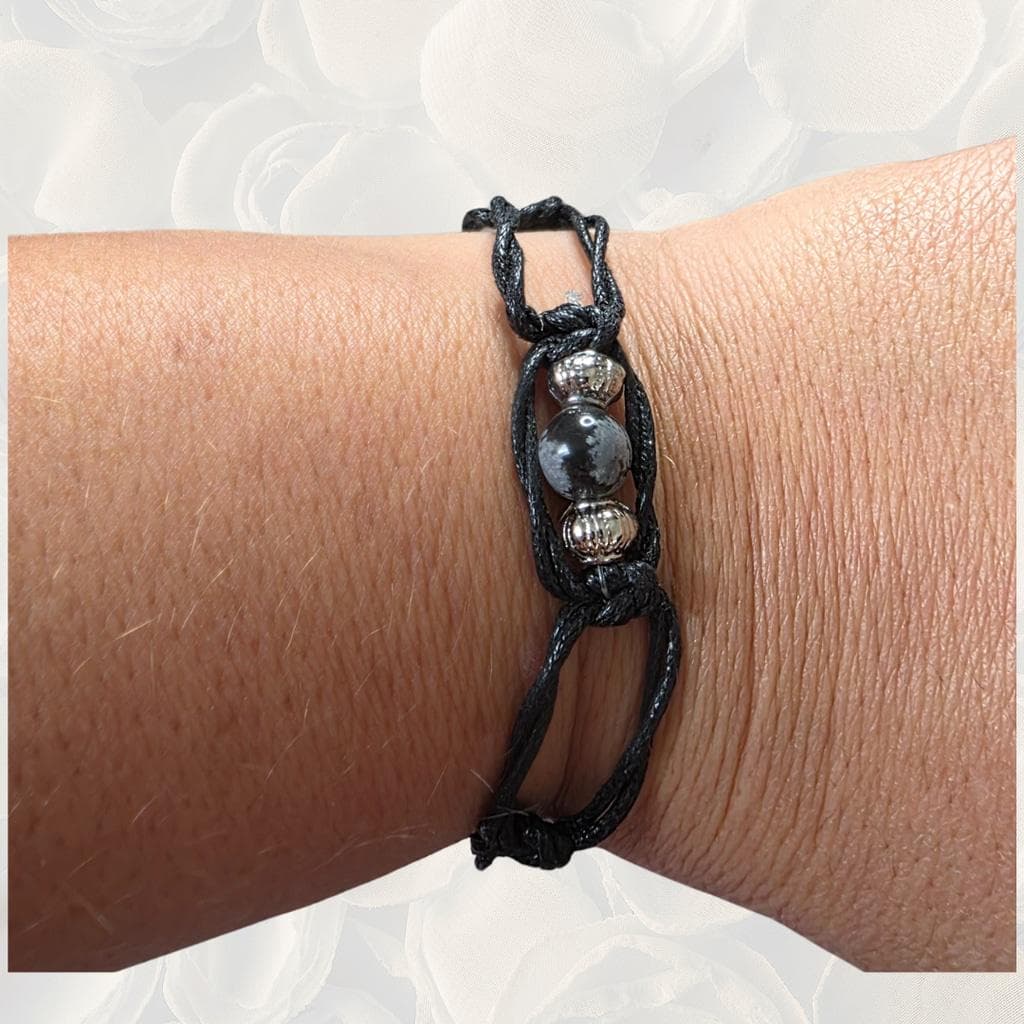 Snowflake Obsidian Anklet, Handmade Witchy Boho Crystal Jewelry, Protection Stone Bracelet - Thumbnail 3