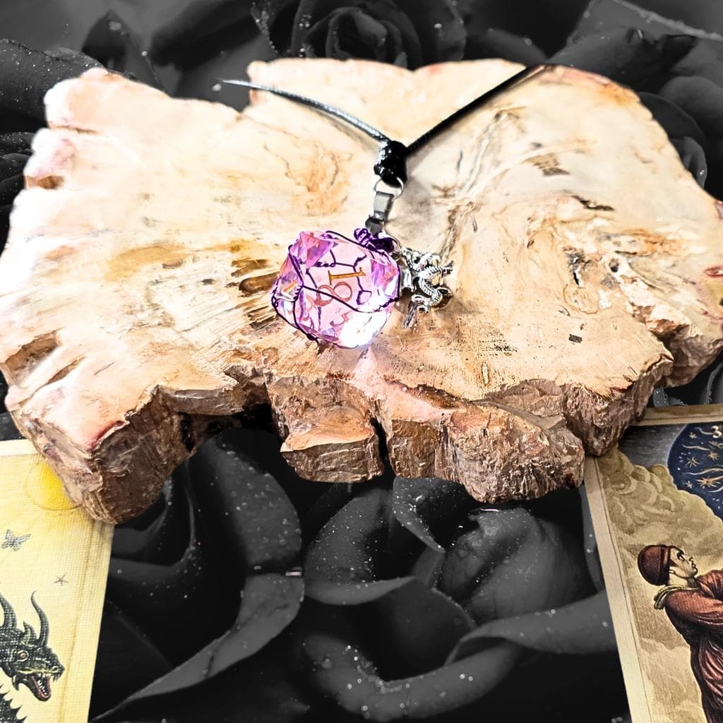 Dragon’s Guard Purple D8 Necklace Custom Wire Wrapped 8-Sided Die RPG - Thumbnail 5