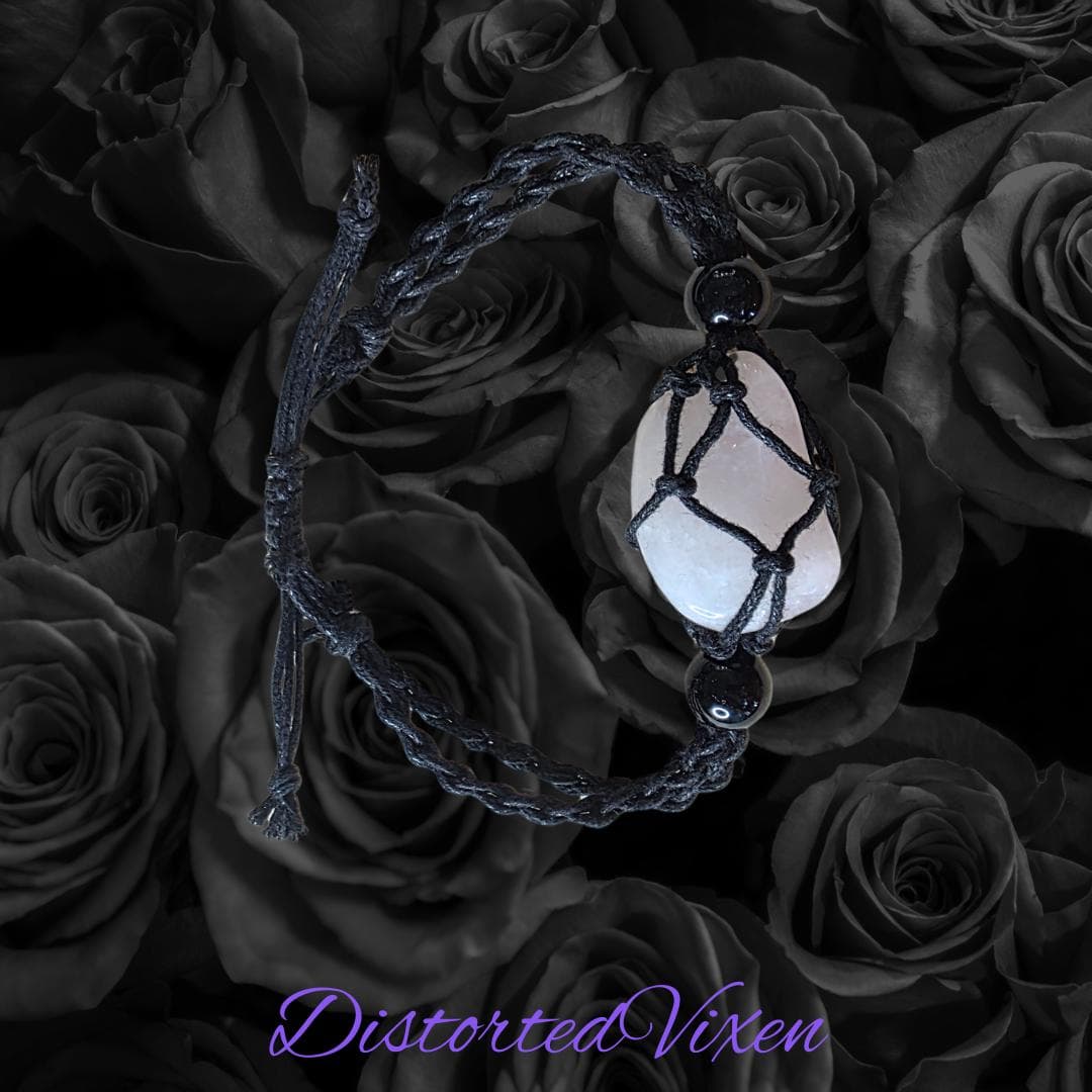 Rose Quartz Macramé Bracelet or Necklace – Interchangeable Crystal Pouch - Thumbnail 6