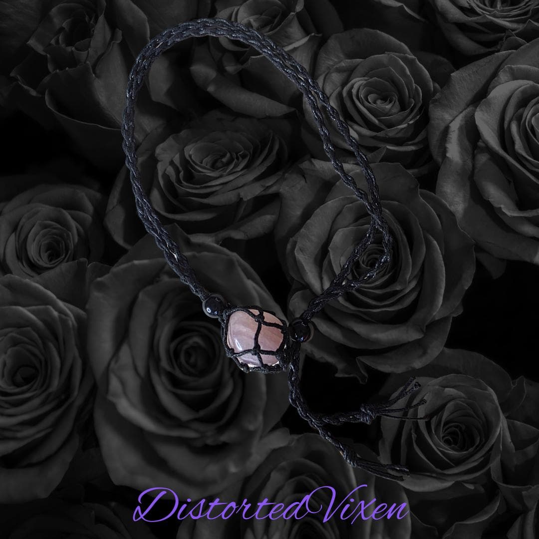 Rose Quartz Macramé Bracelet or Necklace – Interchangeable Crystal Pouch - Thumbnail 5