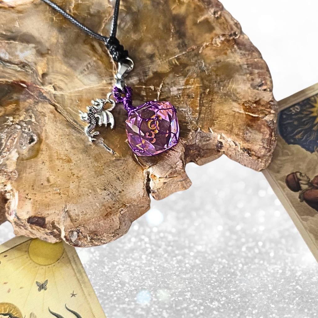 Dragon’s Guard Purple D8 Necklace Custom Wire Wrapped 8-Sided Die RPG - Thumbnail 2